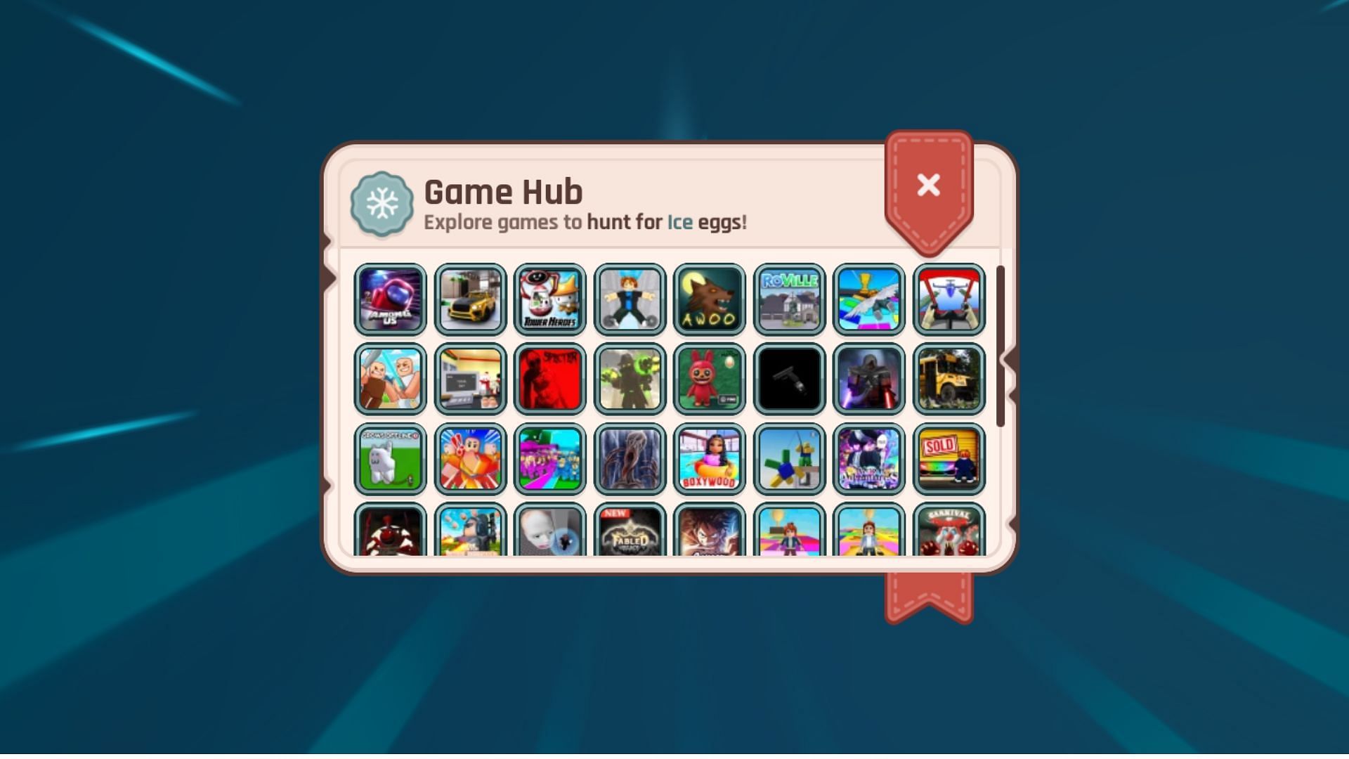 The Game Hub for finding Ice eggs (Image via Roblox)